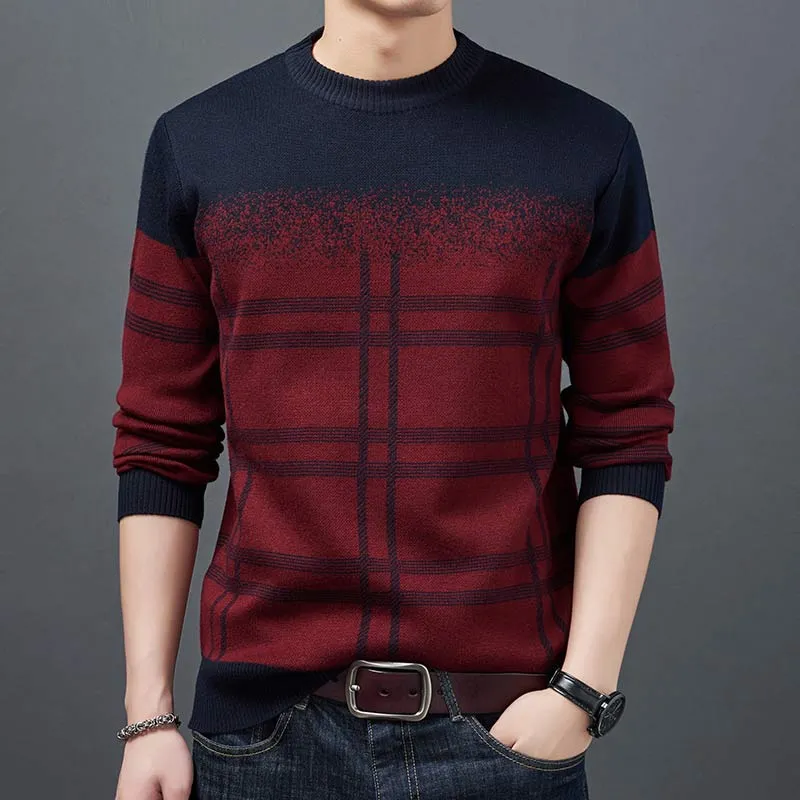 Men's Winter Coarse Wool O-Neck Flat Knitted Jersey Pullover Dress