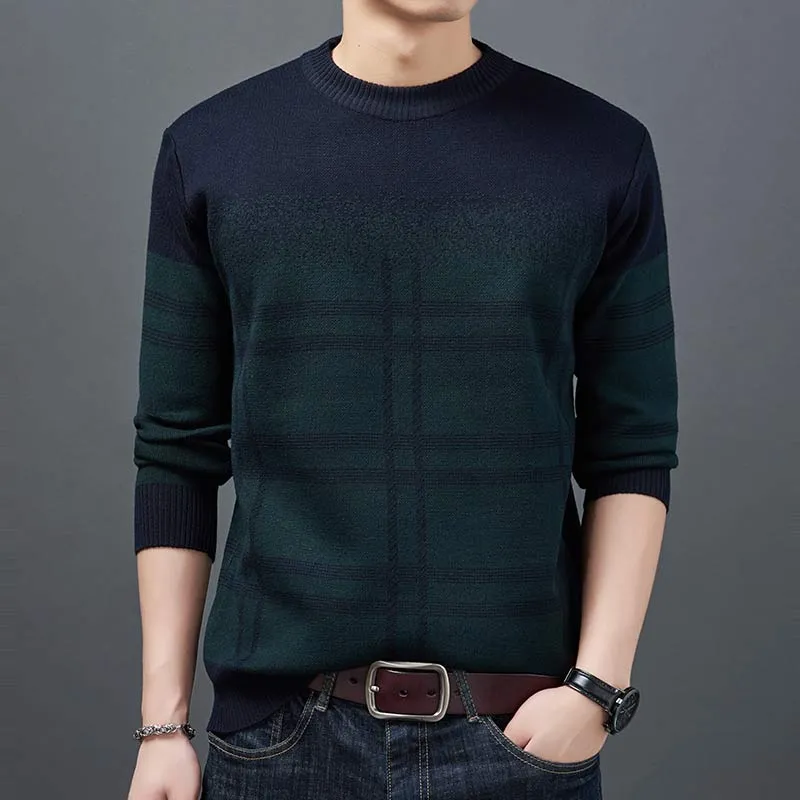 Men's Winter Coarse Wool O-Neck Flat Knitted Jersey Pullover Dress