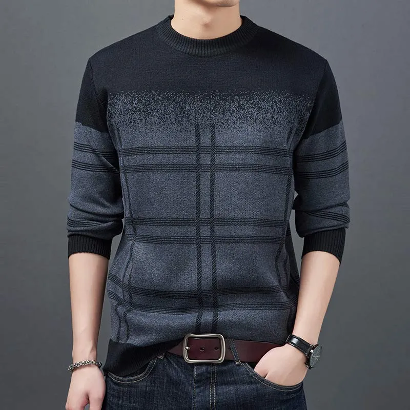 Men's Winter Coarse Wool O-Neck Flat Knitted Jersey Pullover Dress