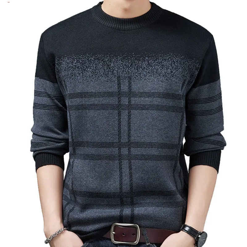 Men's Winter Coarse Wool O-Neck Flat Knitted Jersey Pullover Dress