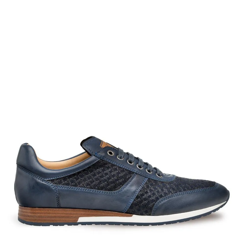 Mezlan Maxim Men's Designer Shoes Blue Texture Print Suede / Calf-Skin Leather Sneakers 9463 (MZ3196)