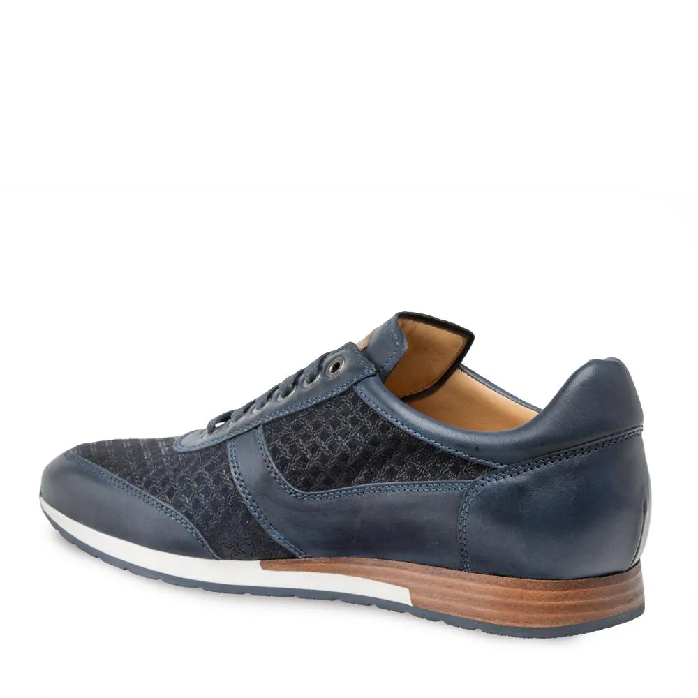 Mezlan Maxim Men's Designer Shoes Blue Texture Print Suede / Calf-Skin Leather Sneakers 9463 (MZ3196)