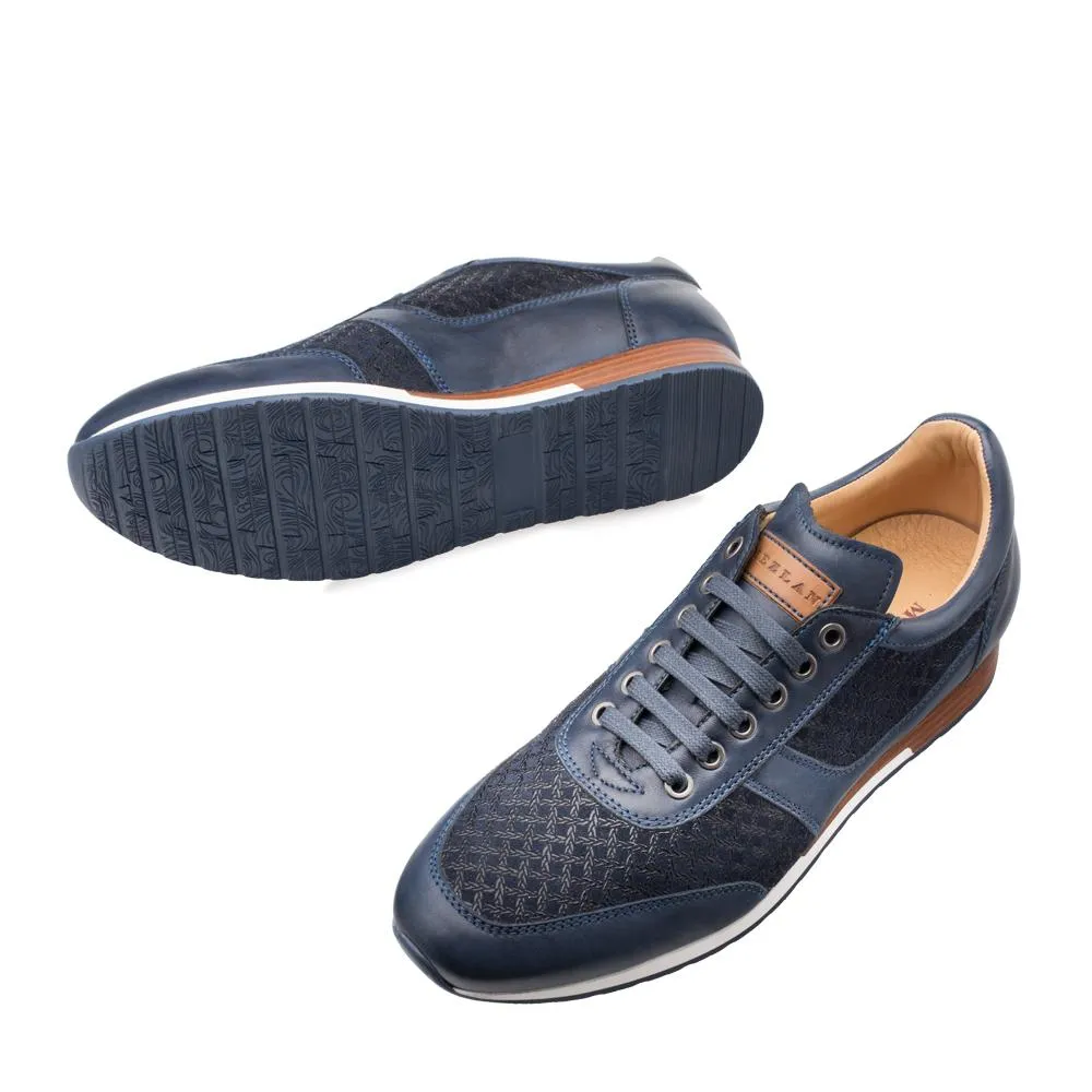 Mezlan Maxim Men's Designer Shoes Blue Texture Print Suede / Calf-Skin Leather Sneakers 9463 (MZ3196)