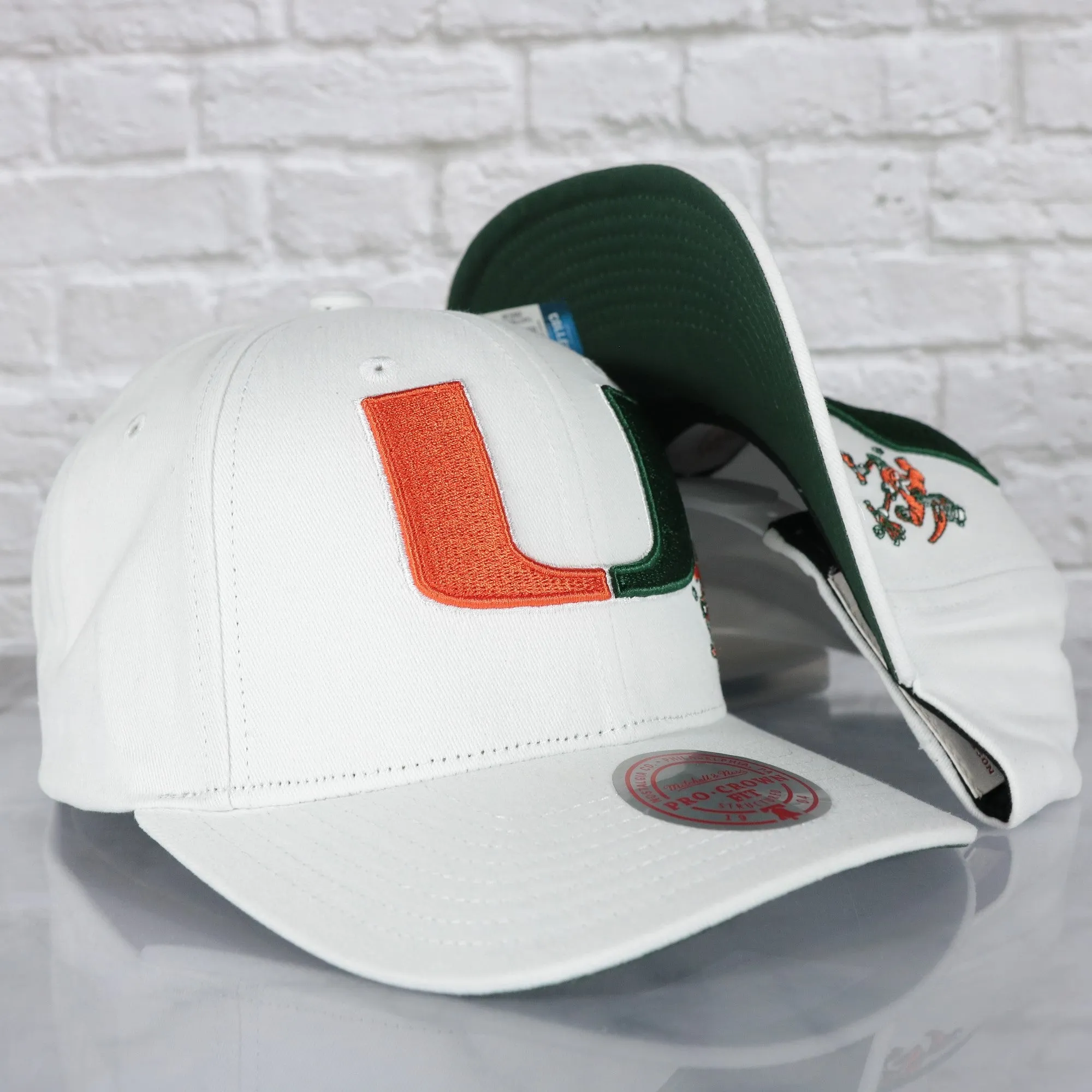 Miami Hurricanes NCAA All in Pro Green Bottom | White Snapback Hat