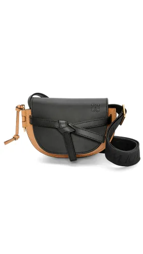 Mini Gate Dual Bag in Soft Calfskin and Jacquard - Black/Warm Desert