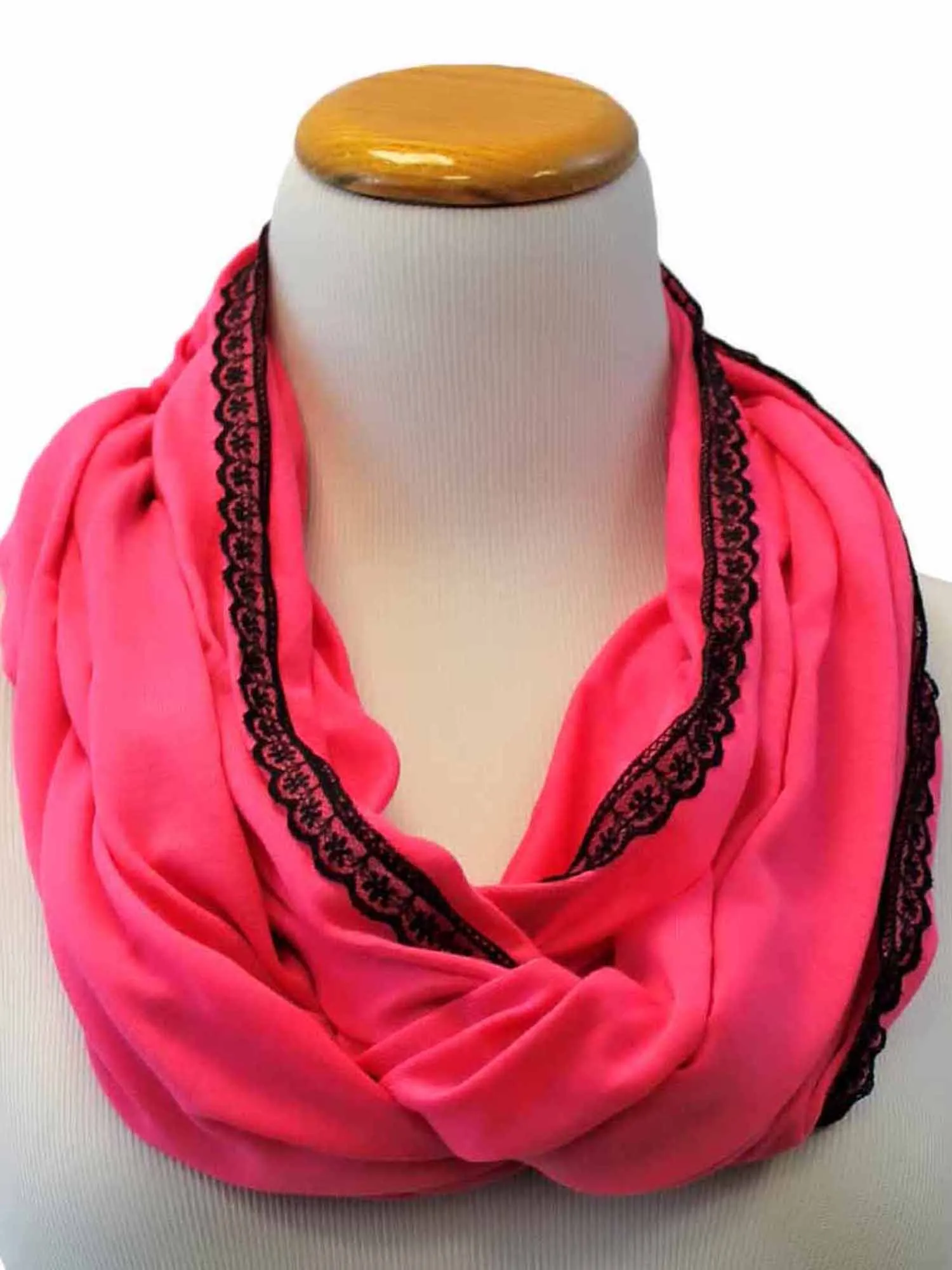 Neon Infinity Scarf With Lace Trim