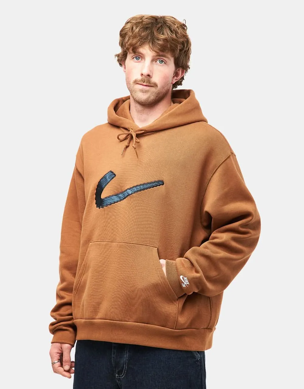 Nike SB N Swoosh Pullover Hoodie - Light British Tan/White