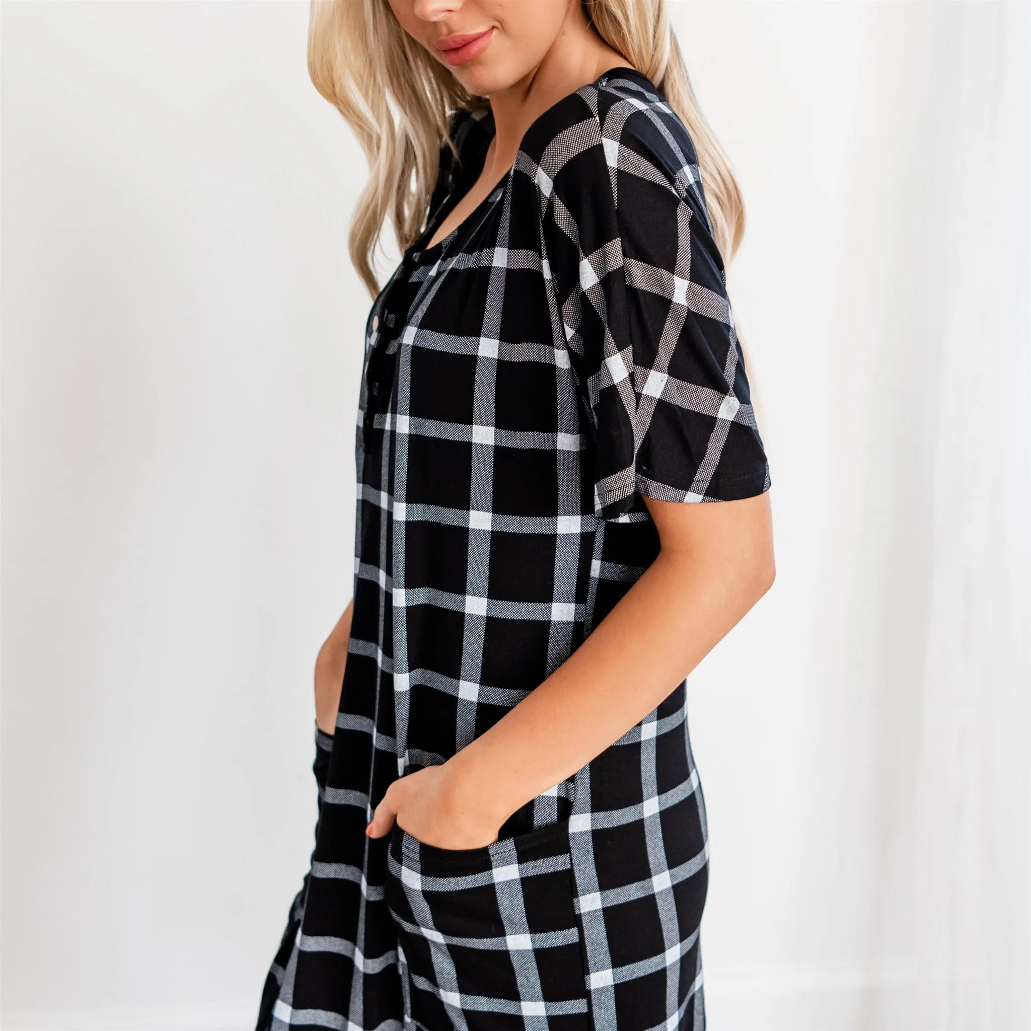 Noel House Dress: Black Plaid