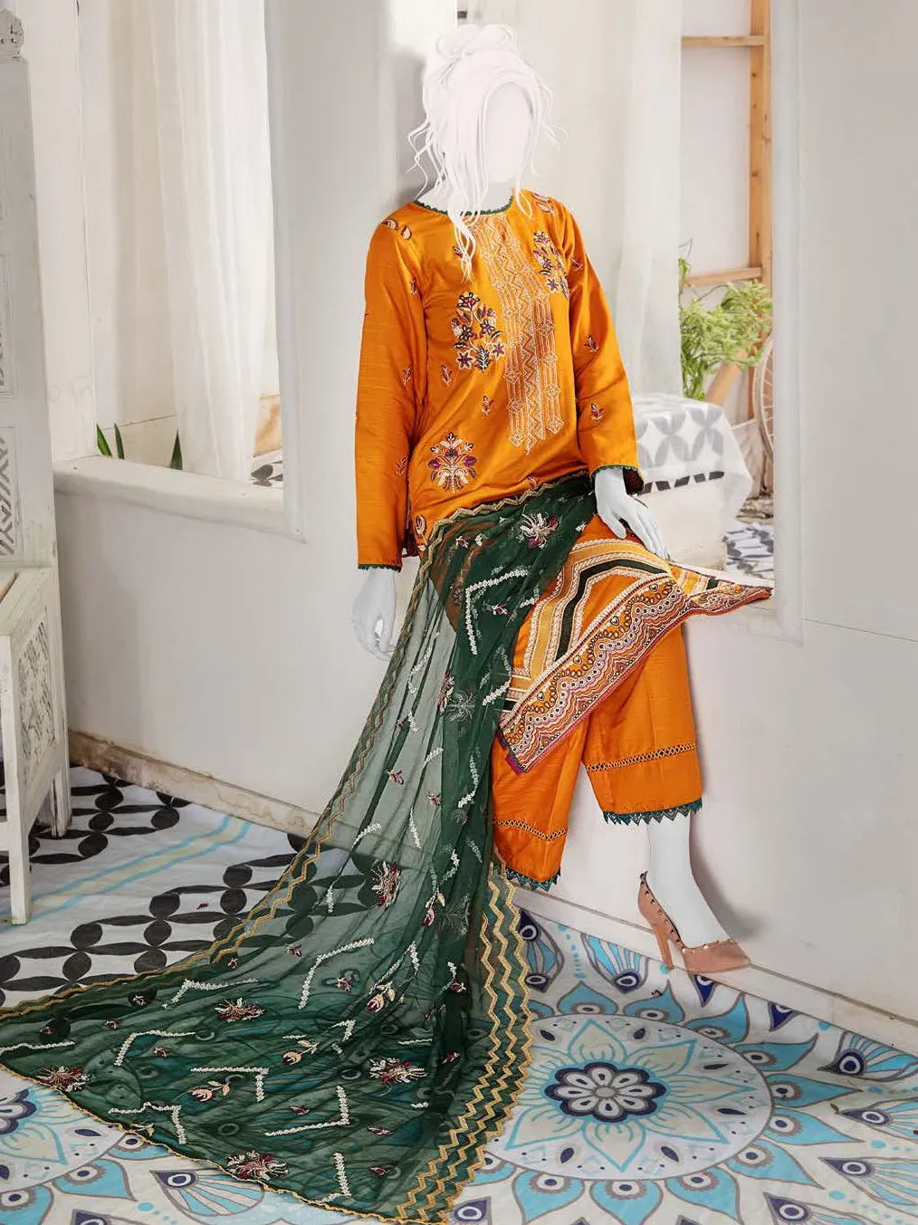 Noir by Humdum Embroidered Slub Linen Unstitched 3Pc Suit D-05