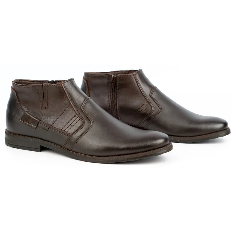 Olivier Men's leather winter boots Jodhpur boots 903KZ brown