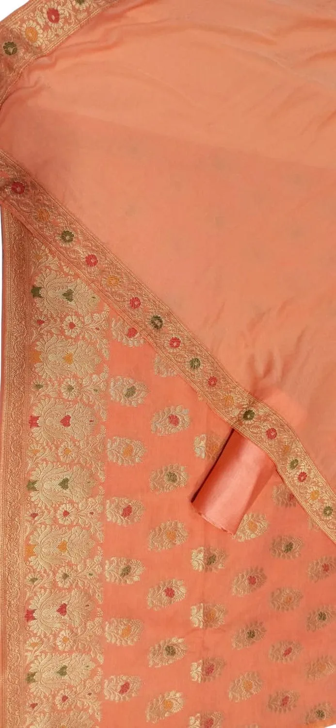 Orange Banarasi Cotton Meenakari Three Piece Unstitched Suit Set With Georgette Silk Dupatta