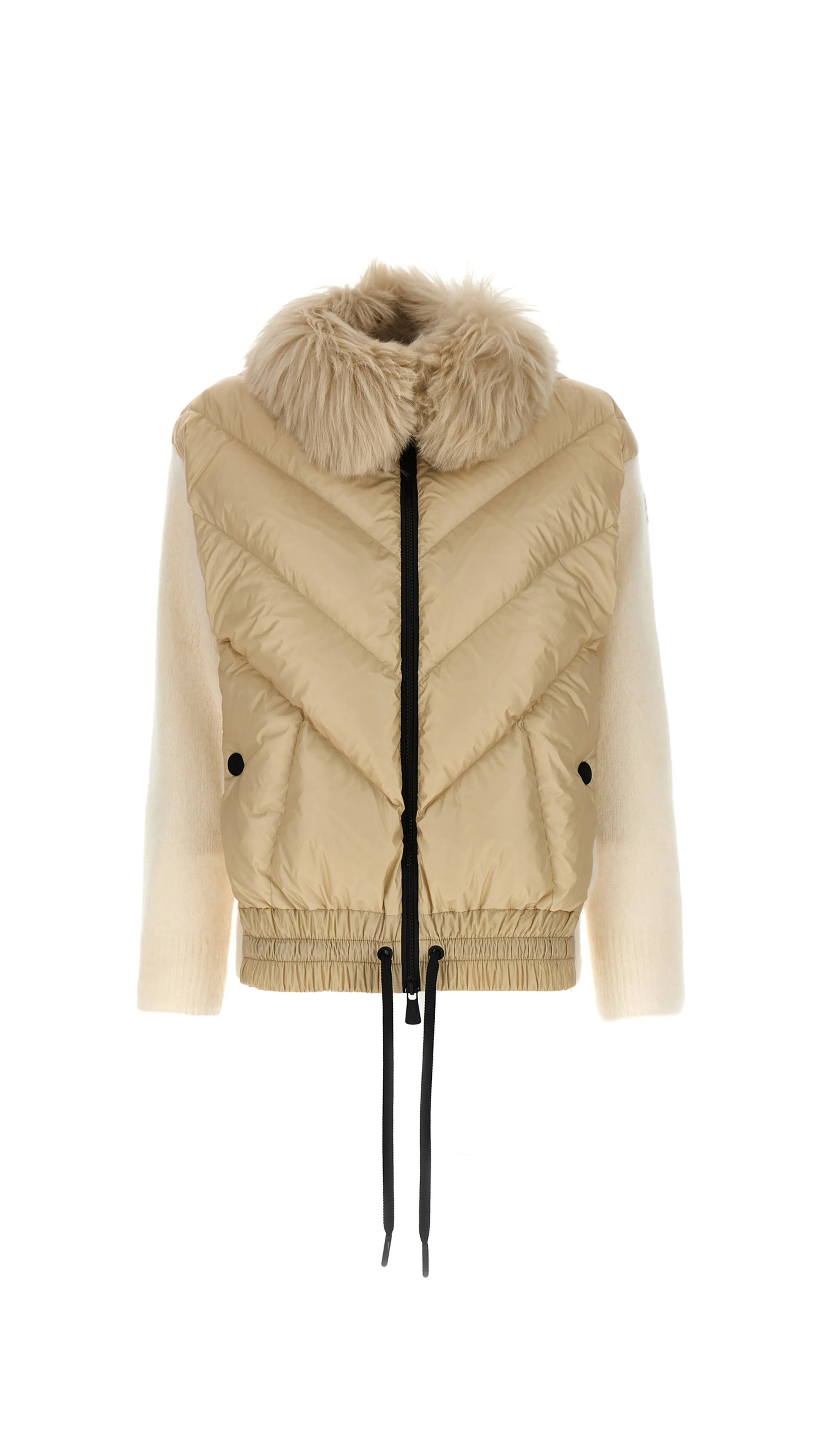 Padded Wool Cardigan with Fur Collar - Off White