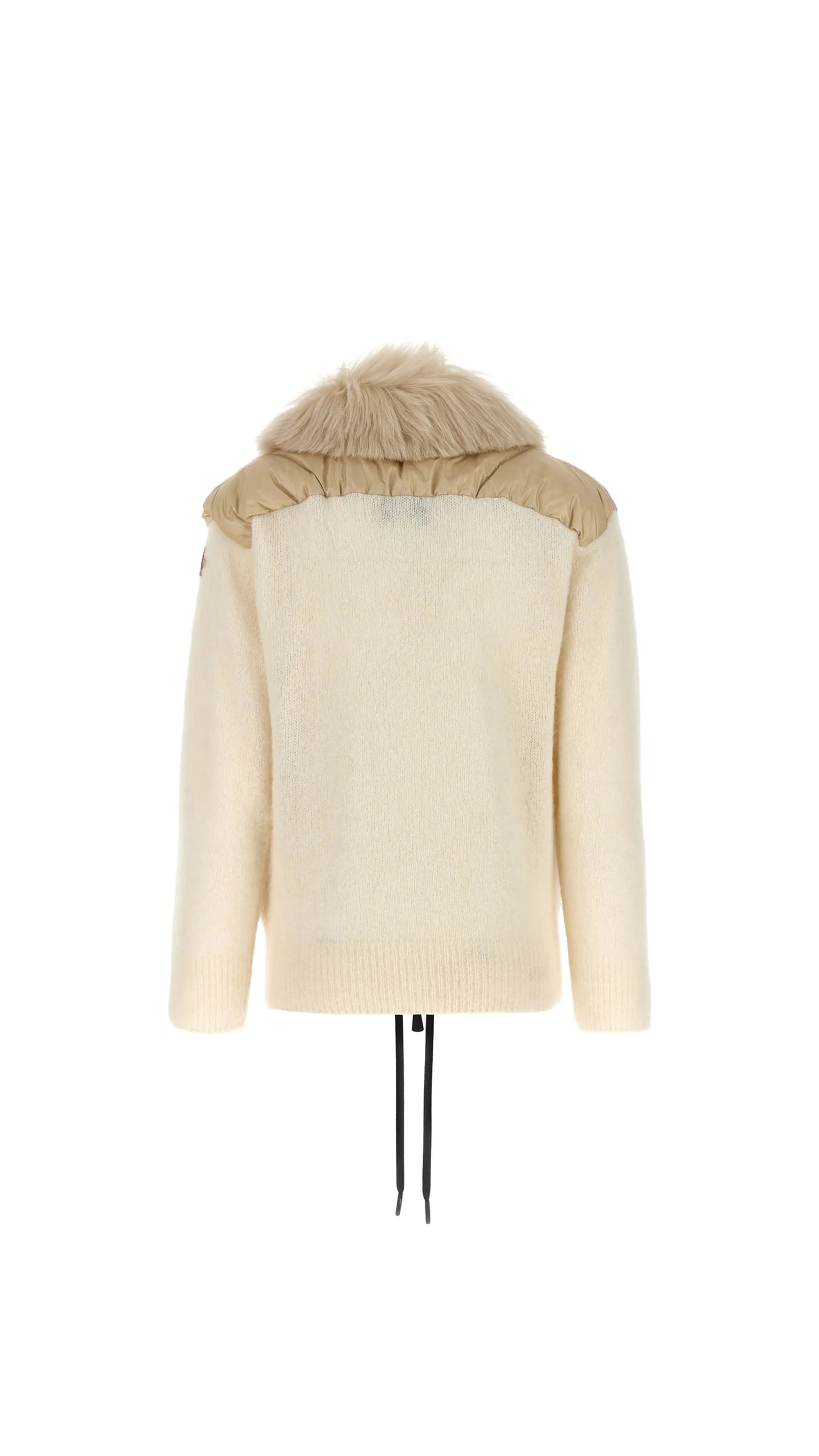 Padded Wool Cardigan with Fur Collar - Off White