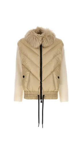 Padded Wool Cardigan with Fur Collar - Off White