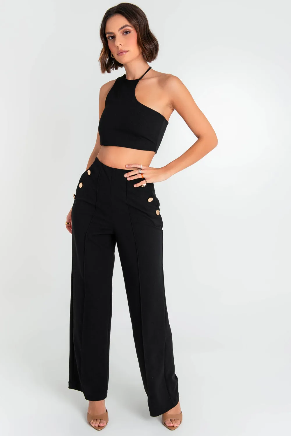 Pantalón marinero wide leg con raya