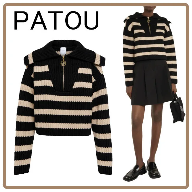 PATOU  |Stripes Casual Style Wool Long Sleeves V-neck & Crew neck