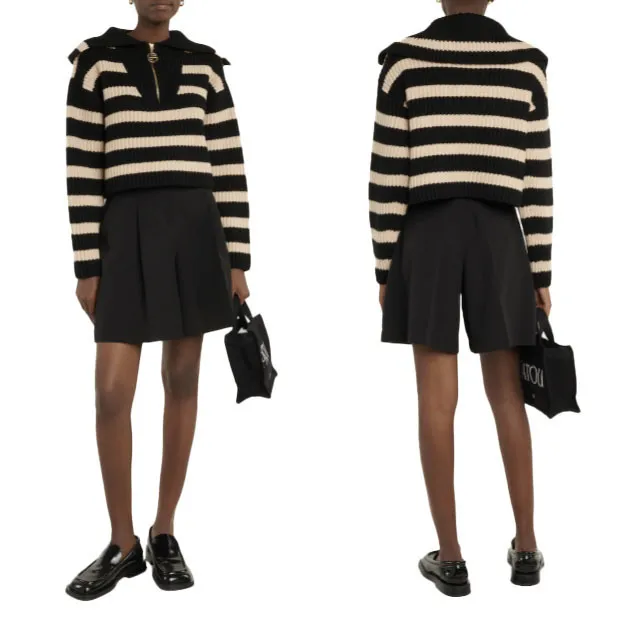 PATOU  |Stripes Casual Style Wool Long Sleeves V-neck & Crew neck