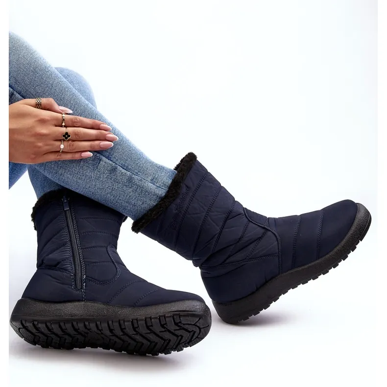 PE1 Women's Tall Insulated Snow Boots Navy Blue Luxina