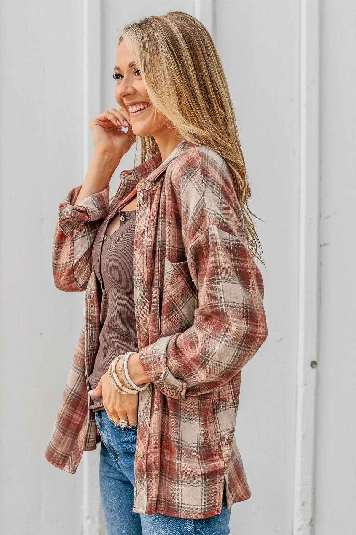 Perfectly Imperfect Button Plaid Top- Auburn