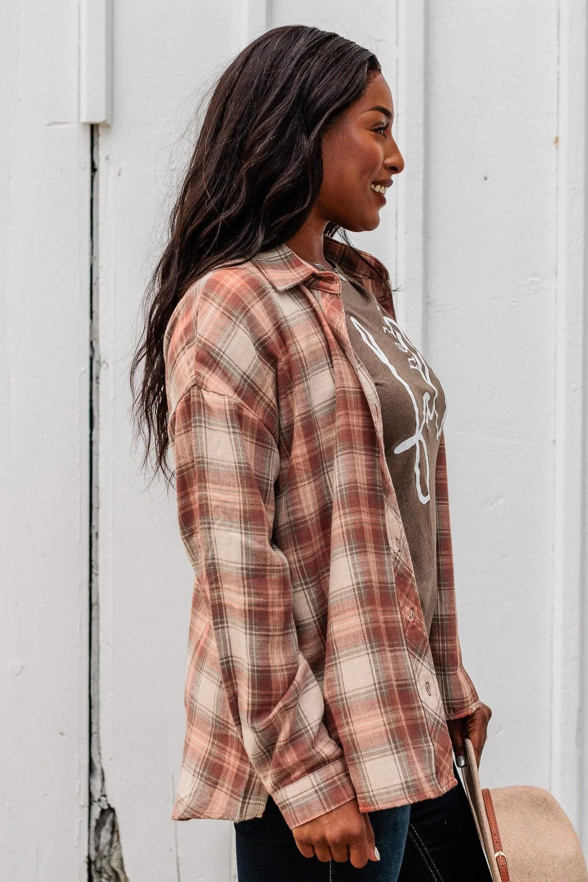 Perfectly Imperfect Button Plaid Top- Auburn