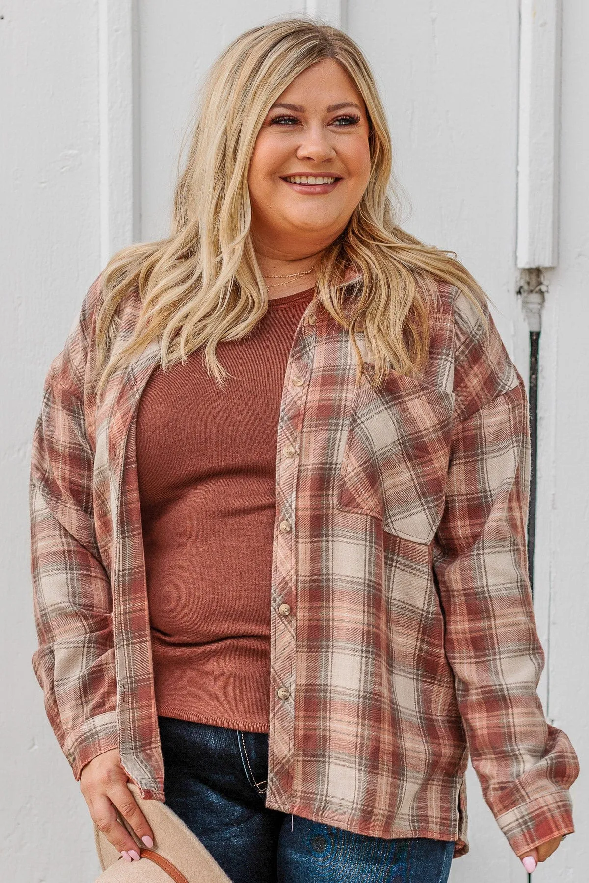 Perfectly Imperfect Button Plaid Top- Auburn