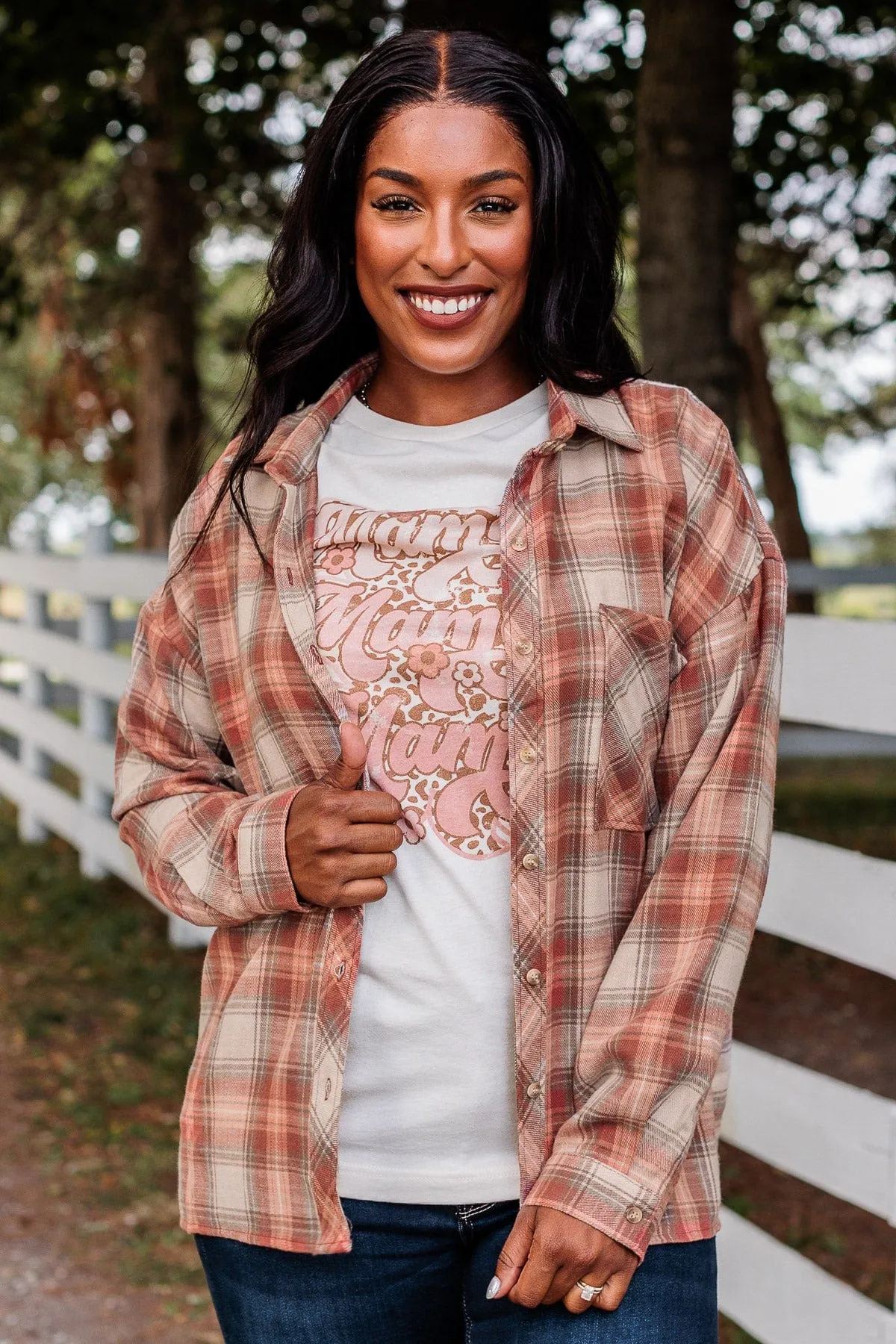 Perfectly Imperfect Button Plaid Top- Auburn