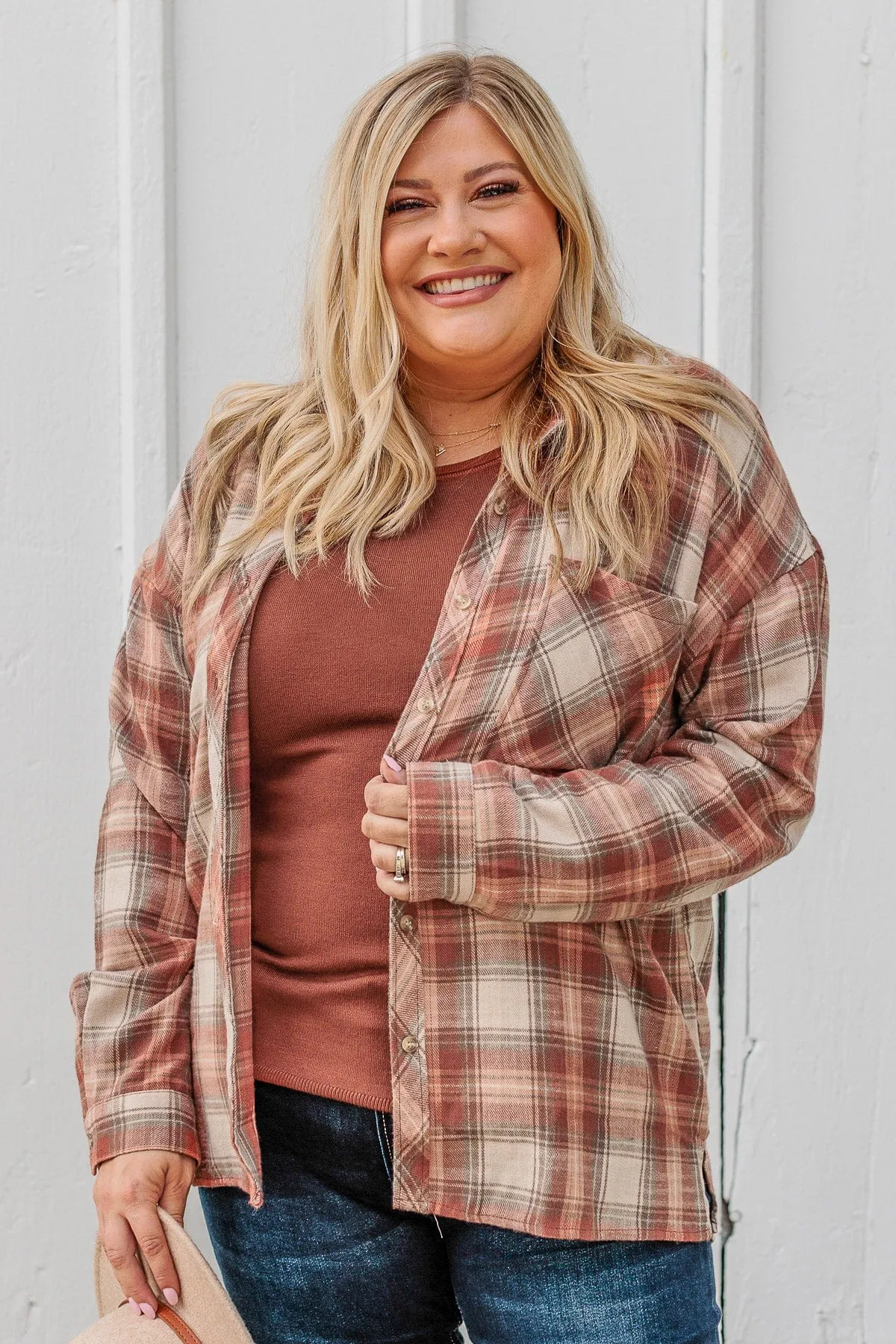 Perfectly Imperfect Button Plaid Top- Auburn