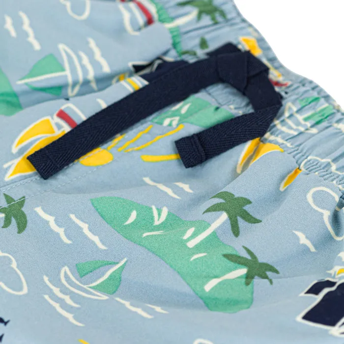 Petit Bateau Baby Swim Shorts Blue With Boat And Island Print