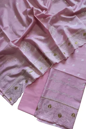 Pink Banarasi Pure Chanderi Silk Embroidered Suit Set