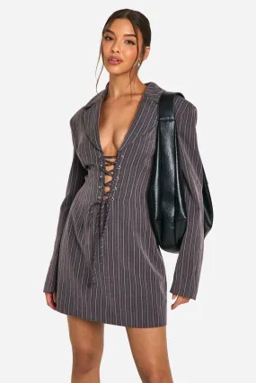 Pinstripe Lace Up Blazer Dress