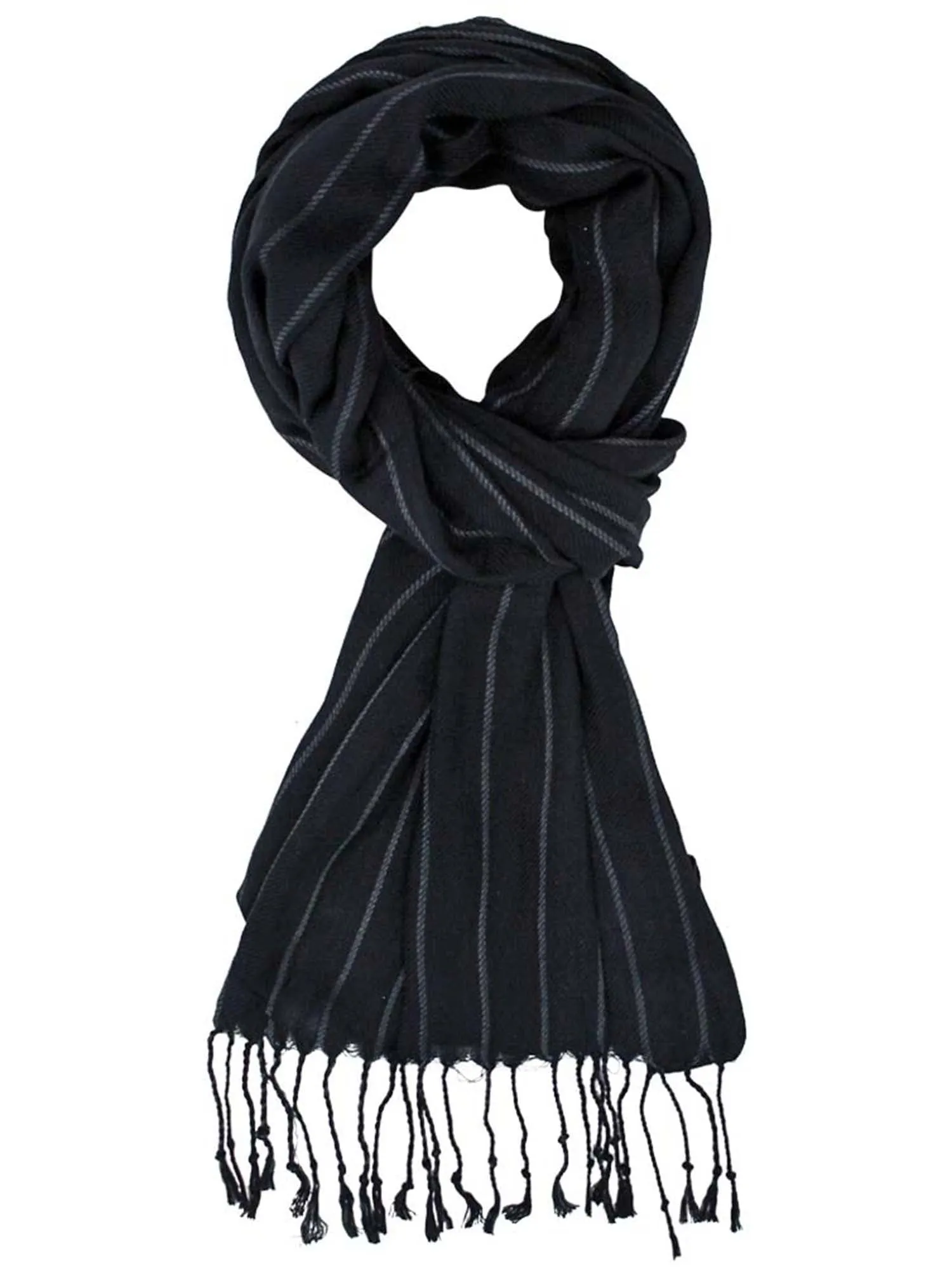 Pinstripe Unisex Scarf Wrap With Fringe