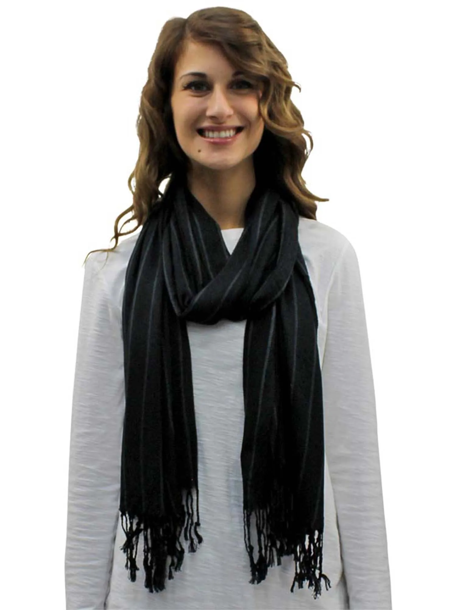 Pinstripe Unisex Scarf Wrap With Fringe