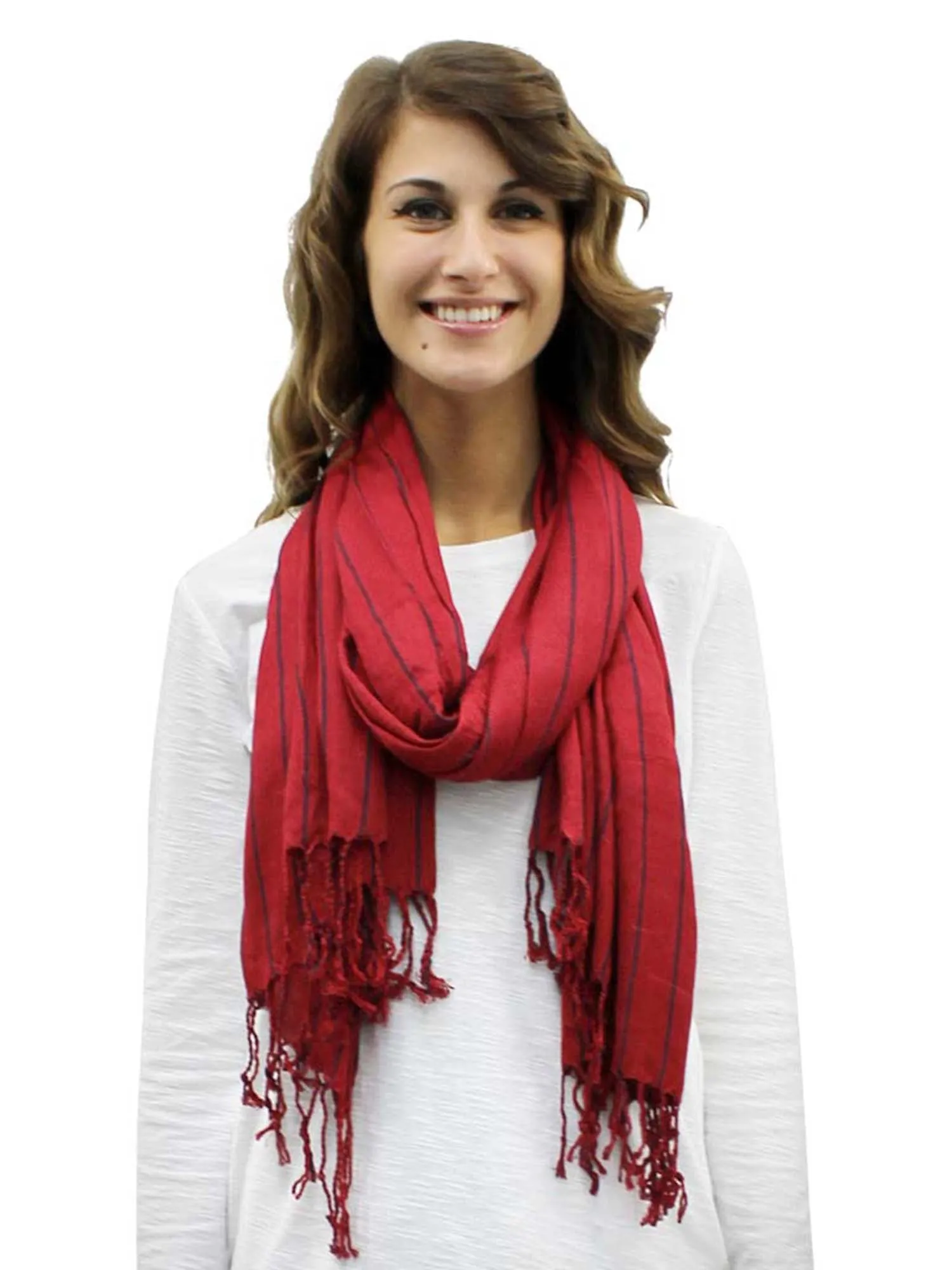 Pinstripe Unisex Scarf Wrap With Fringe