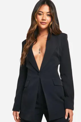 Plunge Front Single Button Fitted Blazer