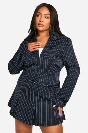 Plus Pinstripe Corset Detail Cropped Blazer