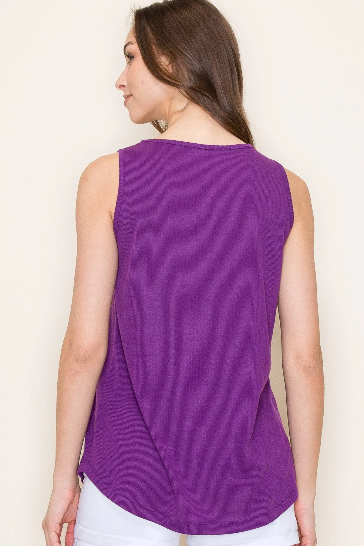 Purple Ribbed Sleeveless Top