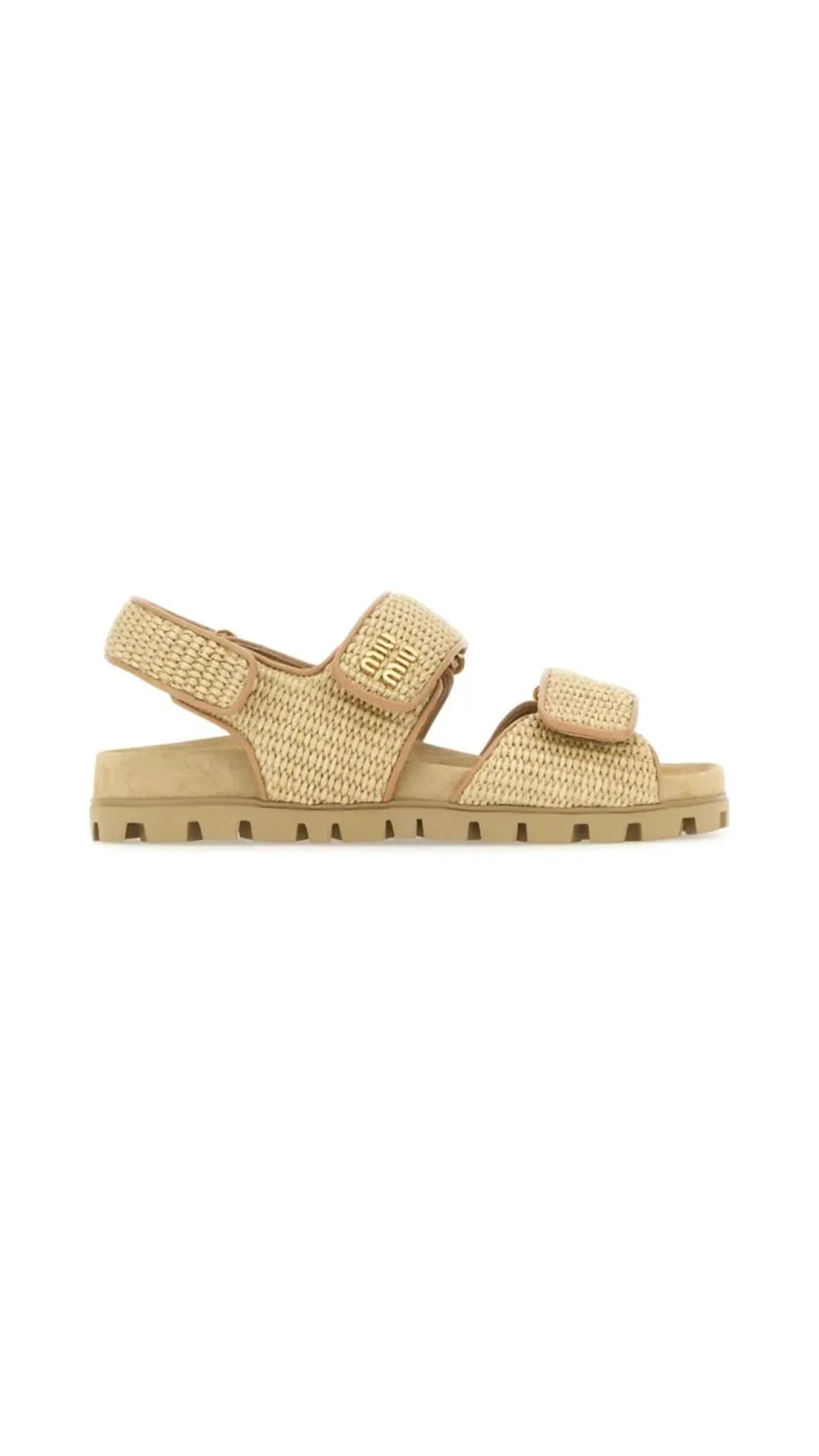 Raffia-effect Woven Fabric Sandals - Natural