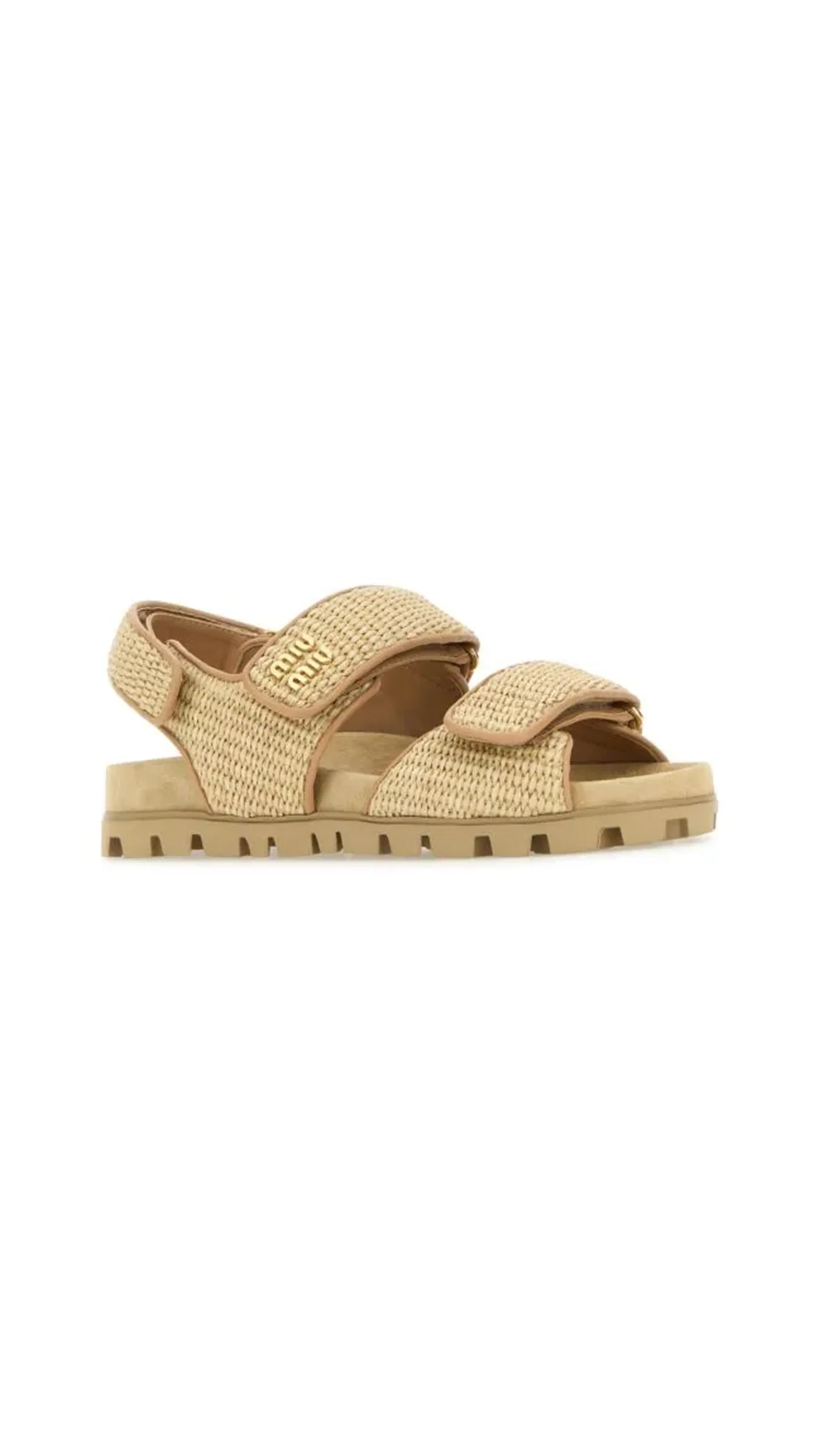 Raffia-effect Woven Fabric Sandals - Natural