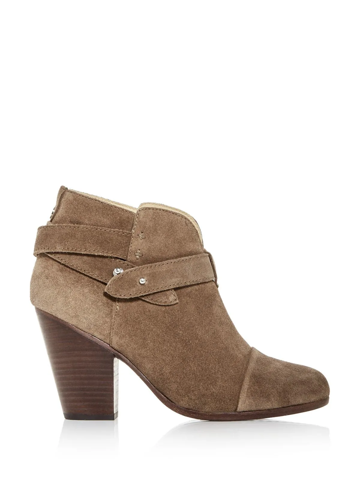 RAG & BONE Womens Taupe Suede Beige Wrap Around Adjustable Straps With Pushpin Closure Harrow Cap Toe Stacked Heel Leather Booti