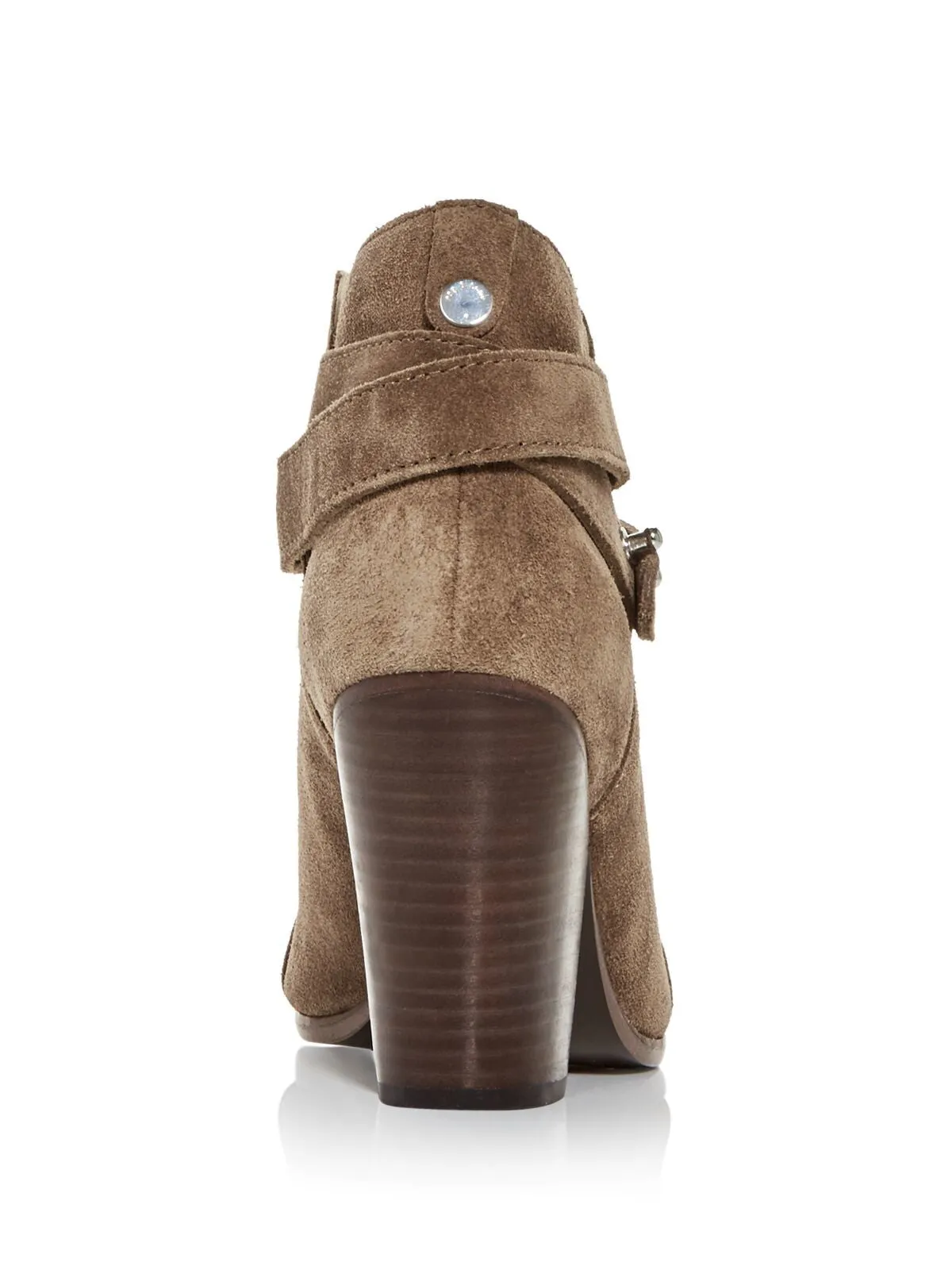 RAG & BONE Womens Taupe Suede Beige Wrap Around Adjustable Straps With Pushpin Closure Harrow Cap Toe Stacked Heel Leather Booti