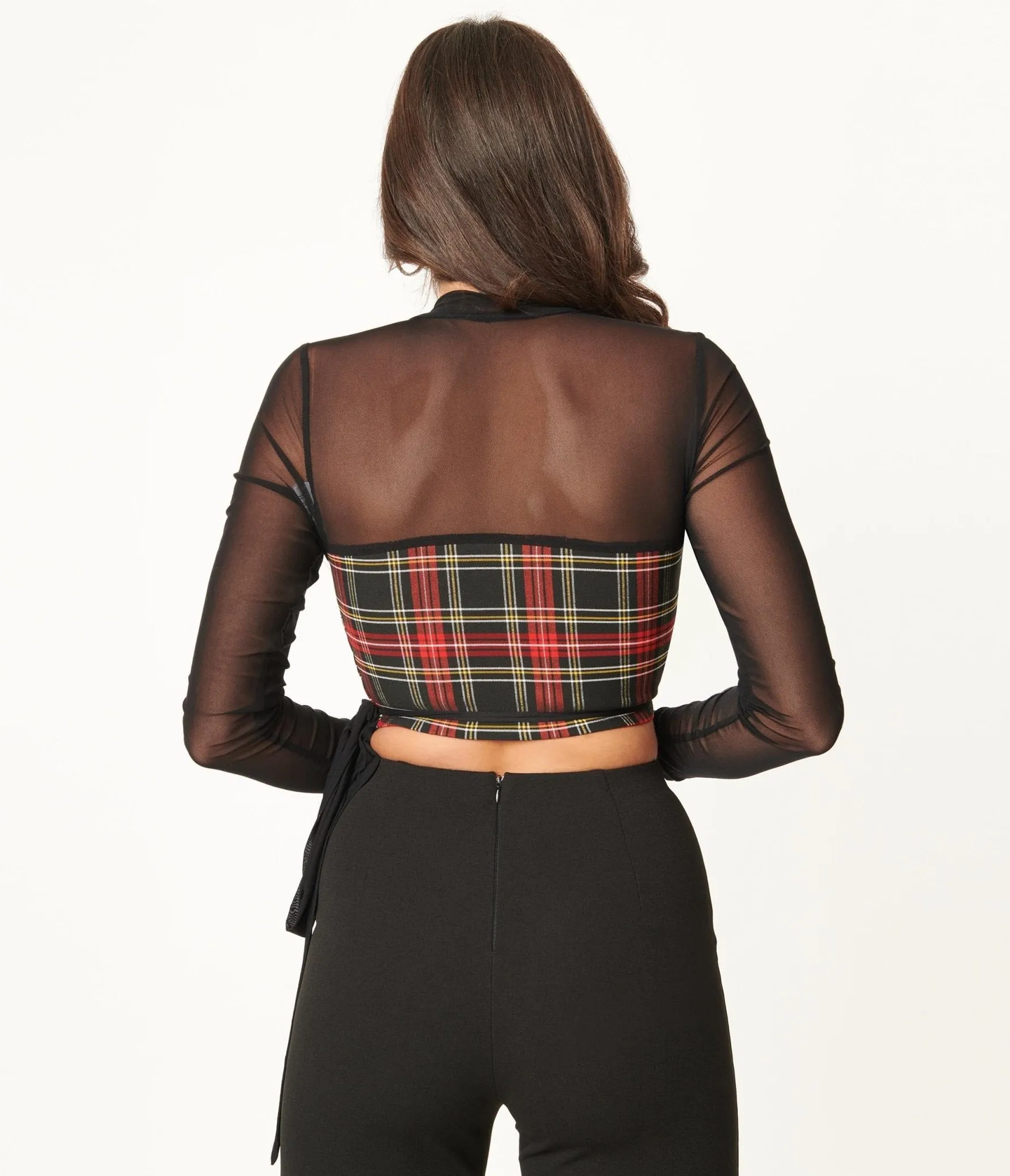 Red & Black Plaid Wrap Crop Top