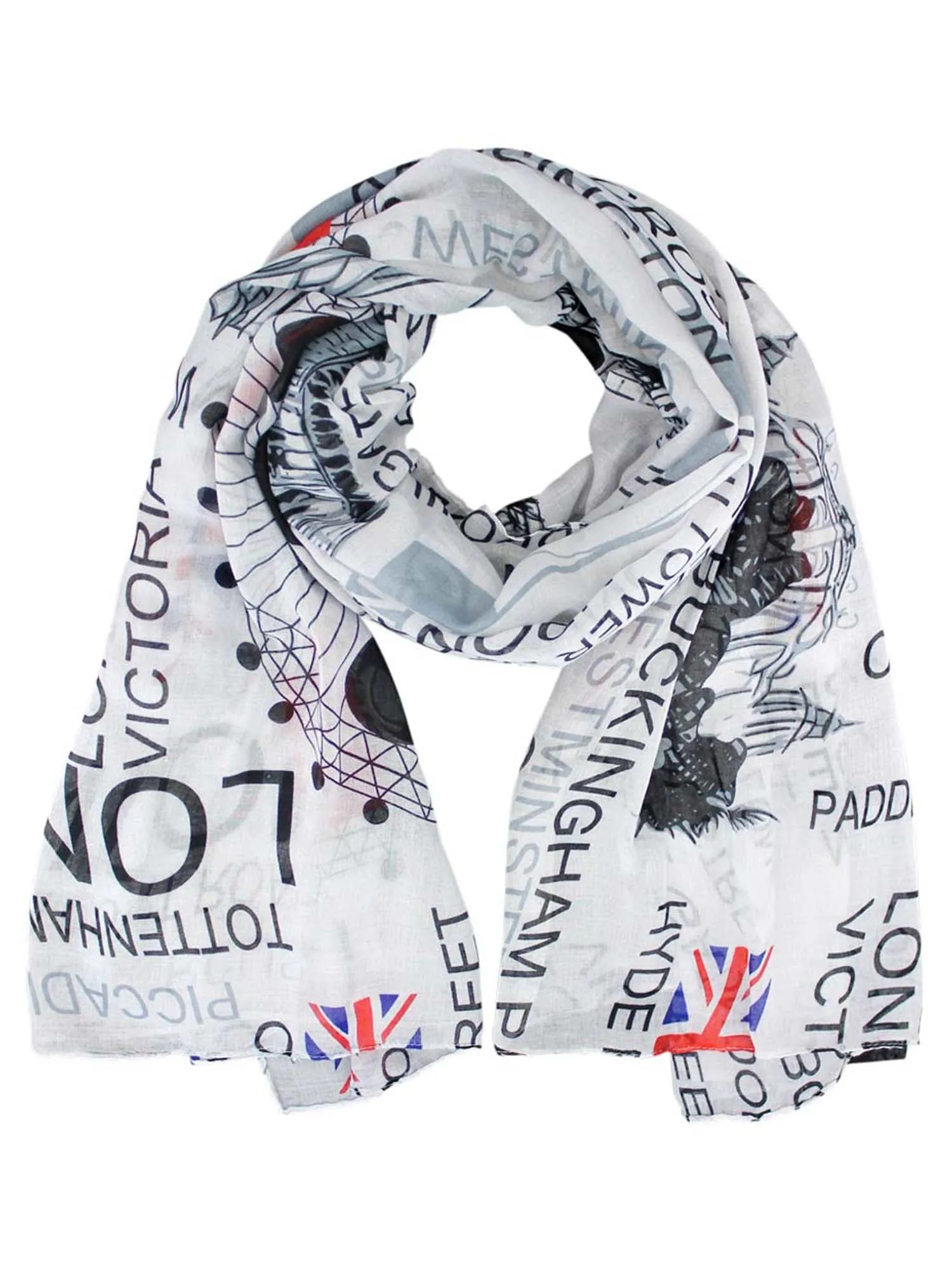 Red Blue & White London Print Lightweight Scarf