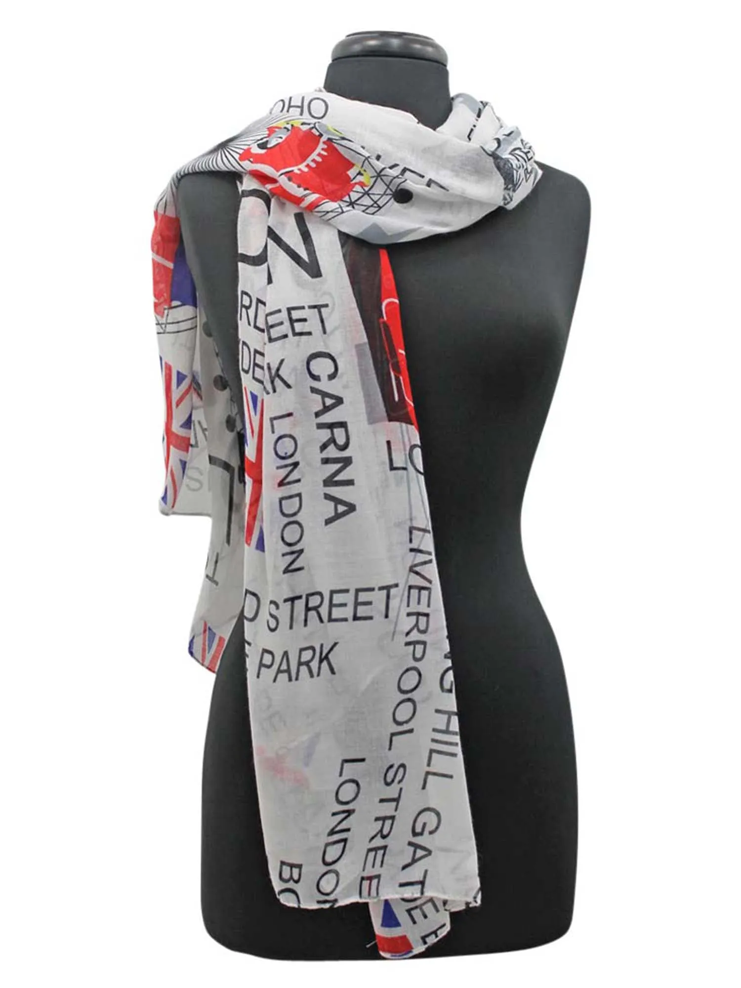 Red Blue & White London Print Lightweight Scarf