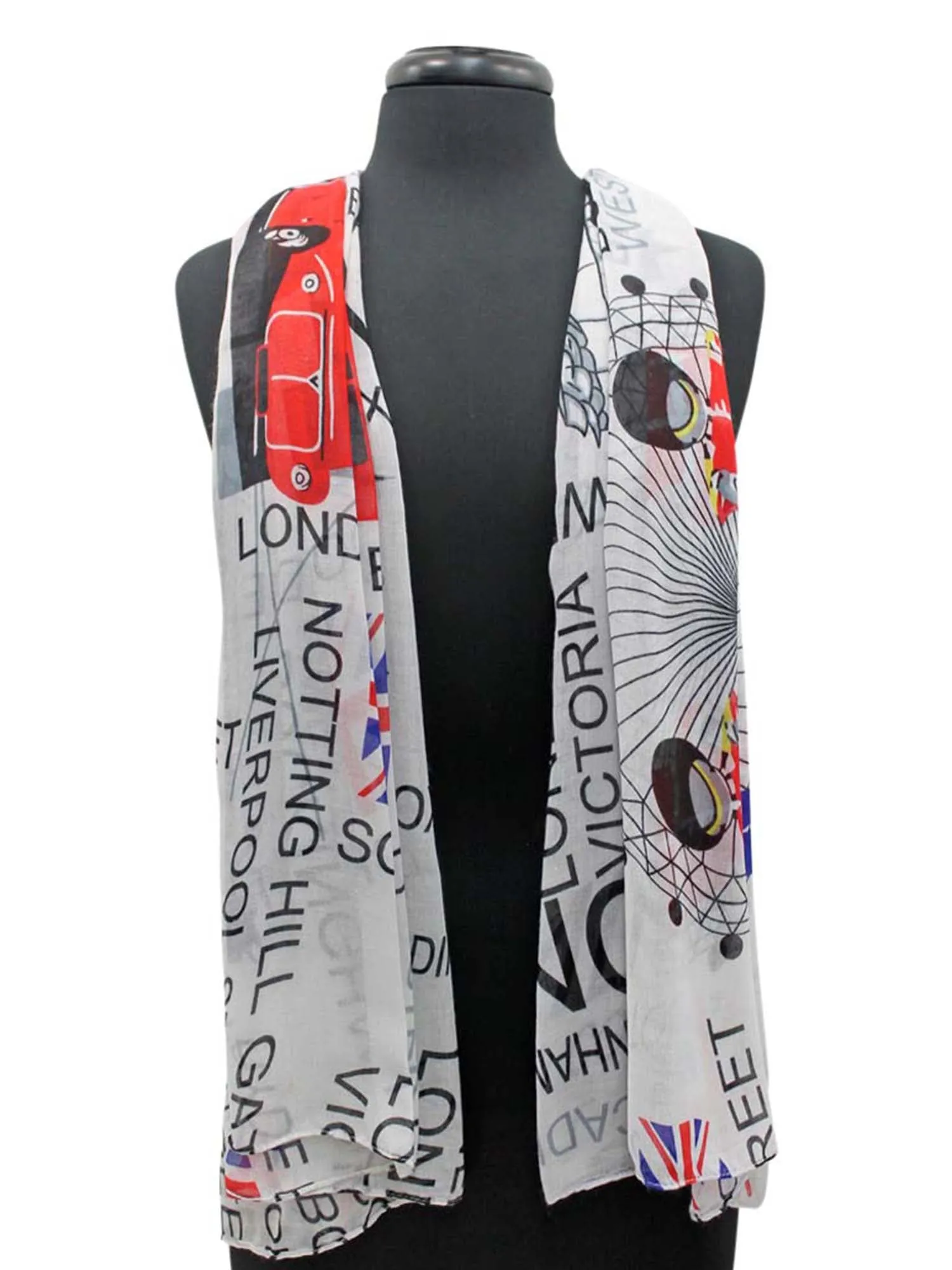 Red Blue & White London Print Lightweight Scarf