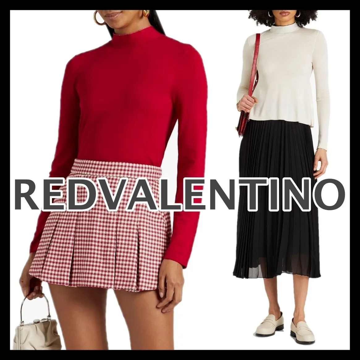 RED VALENTINO  |Long Sleeves Elegant Style V-neck & Crew neck