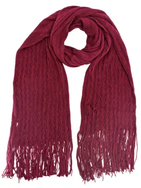 Red Wispy Fringe Knit Winter Scarf