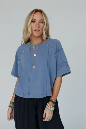 Retro Rivet Top - Blue