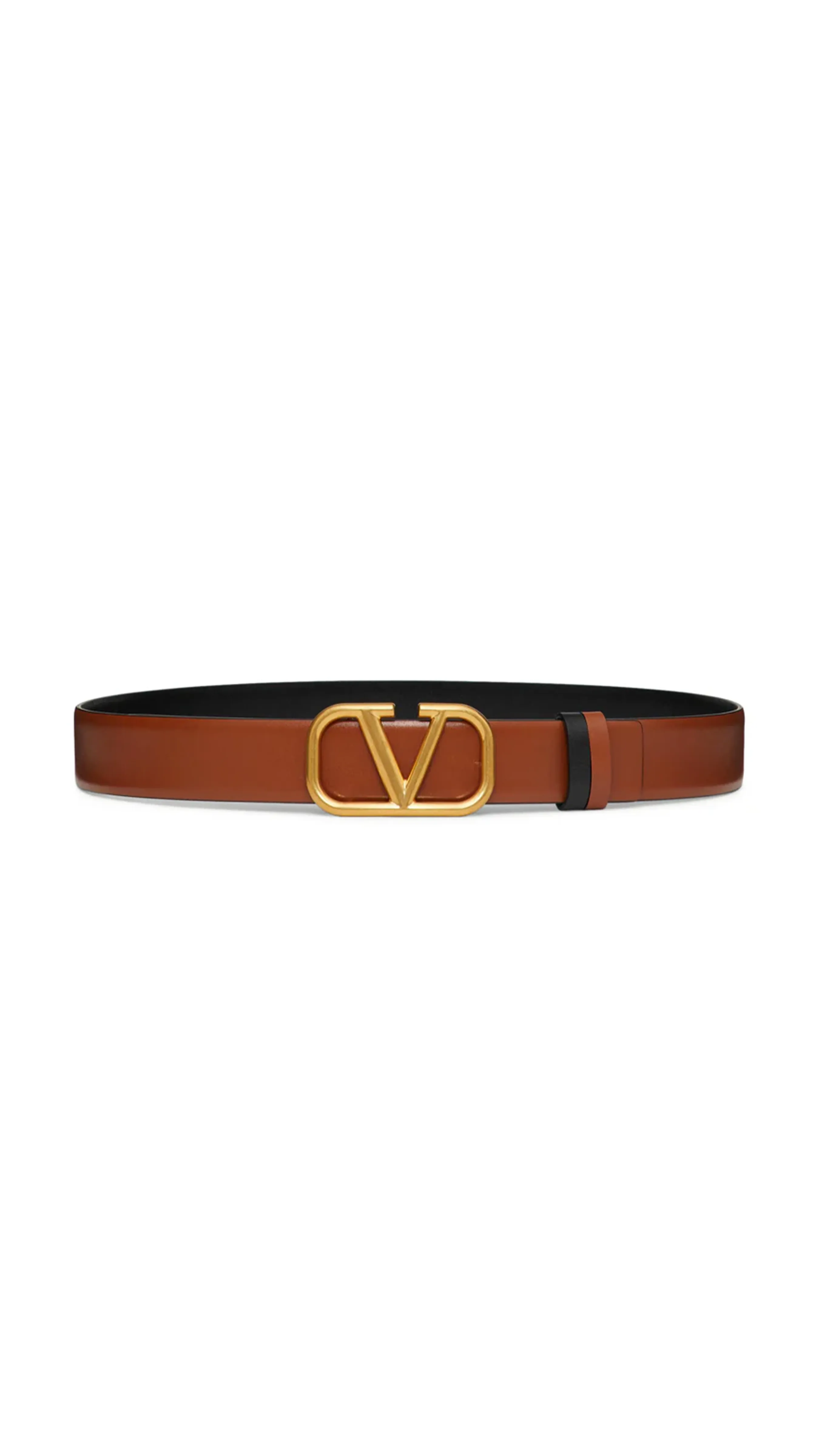 Reversible Vlogo Signature Belt in Glossy Calfskin 30MM - Saddle Brown/Black