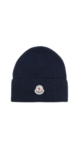 Ribbed Beanie With Patch - Blue