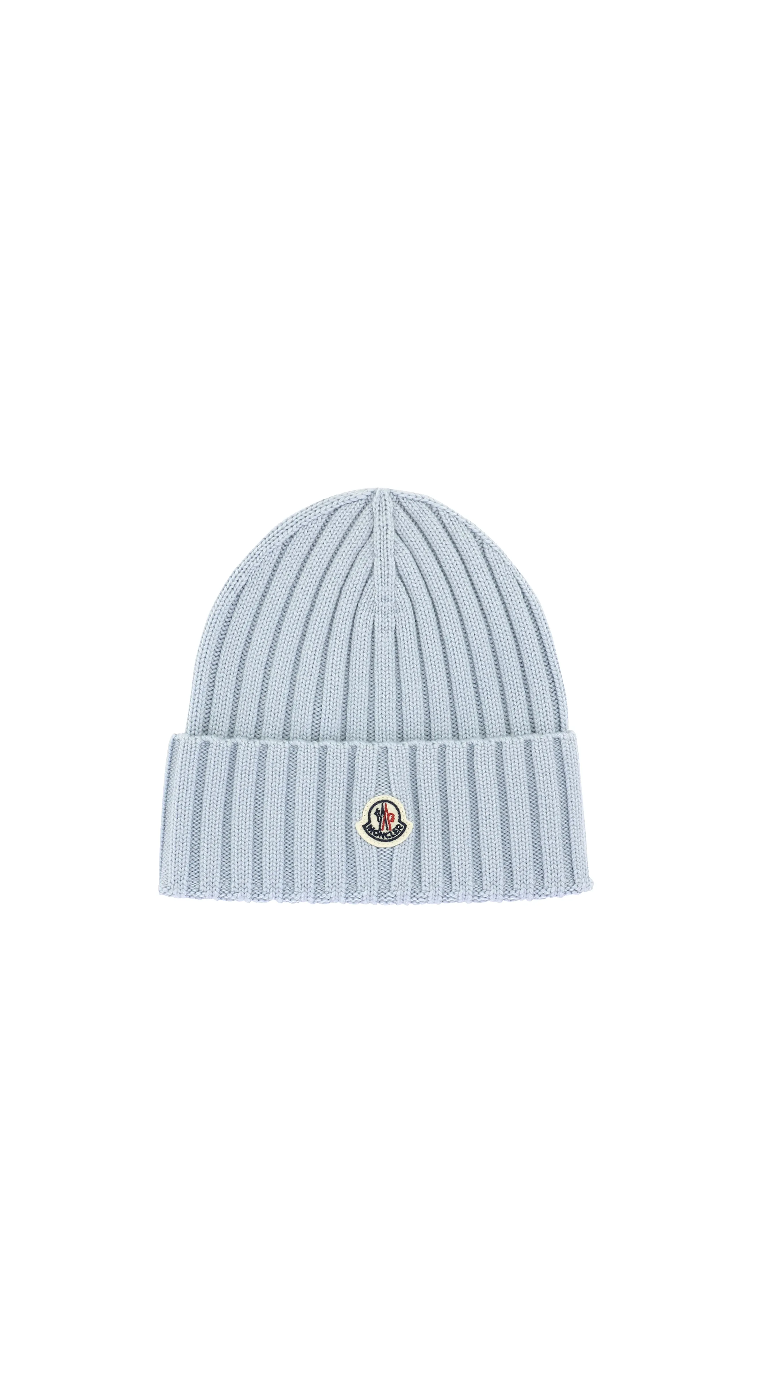 Ribbed Beanie With Patch - Light Blue